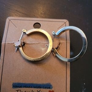 Hoop earrings, both gold looking